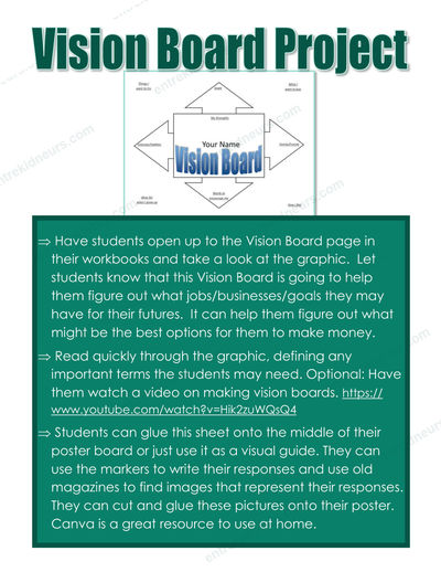 Teacher Guide instructions for the vision board project