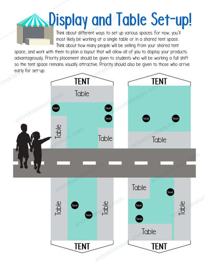 Student Workbook diagram for planning a market day table and tent layout